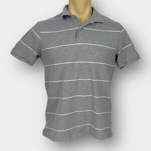 Joe Fresh Men’s Polo Shirt M Gray Striped Short Sleeve 2 Button Cotton Collared